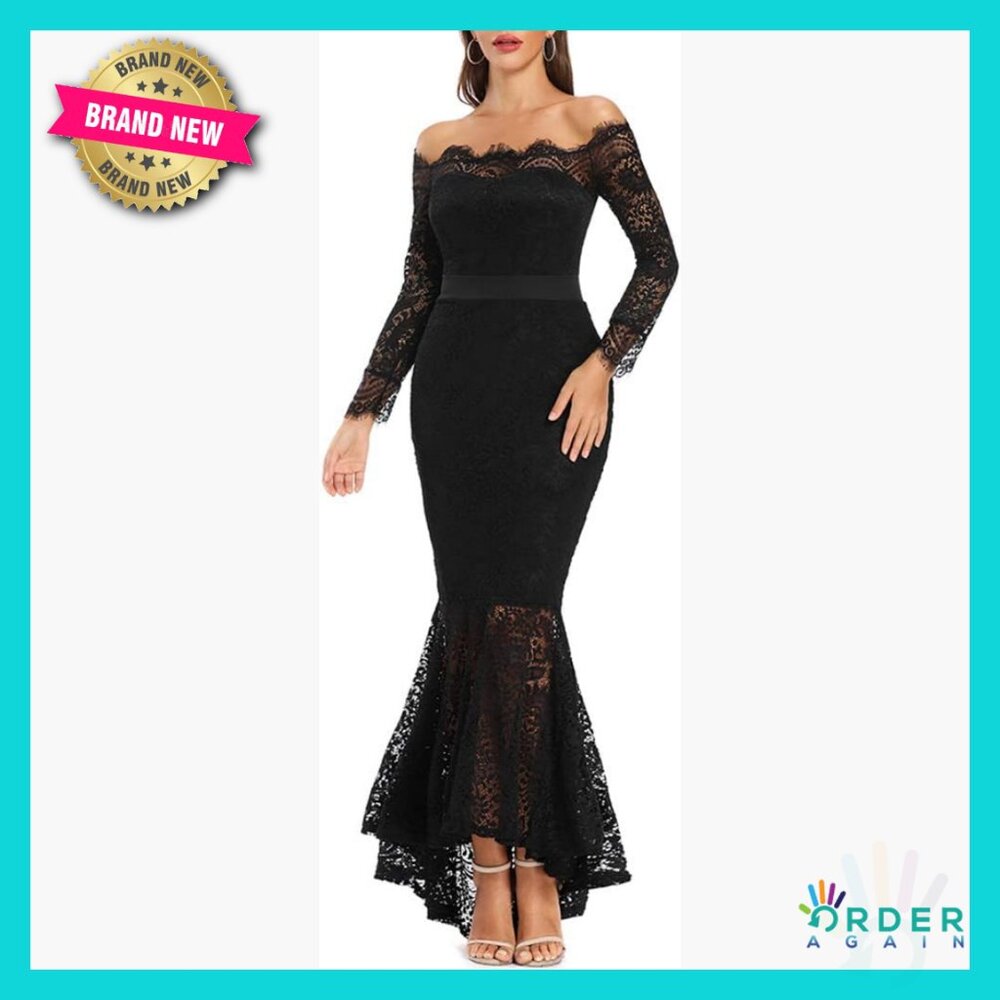 Floral Lace Mermaid Wedding Dress Off Shoulder Long Sleeve Elegant